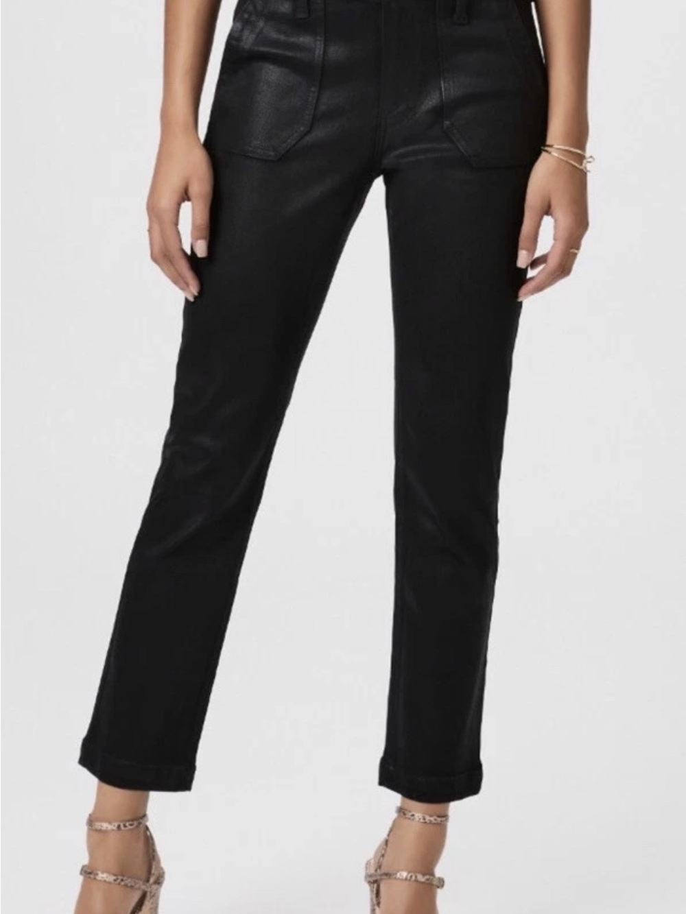 PAIGE  Mayslie Black Straight Ankle Fog Luxe Coating Jeans Size 27   PM